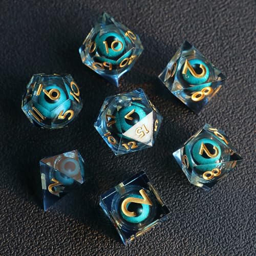 Elifel Set Dadi D&D DnD Dadi 7 Pezzi Occhio del Drago Mobili Bulbo Oculare Resina Gioco Particolari con Bordi Affilati Poliedrici Dadi per Dungeon Draghi Pathfinder RPG DND MTG con Confezione Regalo