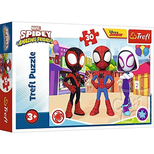 Trefl and his Amazing Friends, Abenteuer Spiday & Freunde 30 Elemente-Bunte Puzzle mit Helden Marvel Spidey und Super Kumple, Kreative Unterhaltung, für Kinder ab 3 Jahren, Colorful, Small