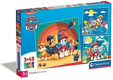 Clementoni - Paw Patrol Supercolor Patrol-3X48 (Include 3 48 Pezzi) Bambini 4 Anni, Puzzle Cartoni Animati-Made in Italy, Multicolore,