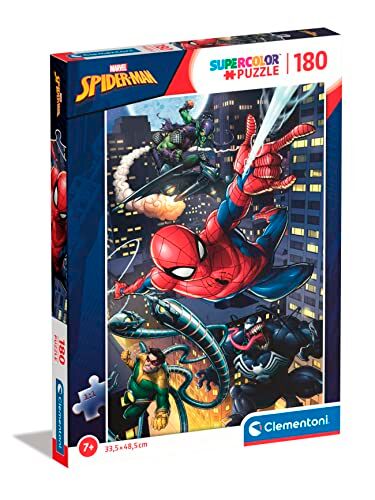Clementoni - Spiderman Supercolor Marvel Spiderman-180 Pezzi Bambini 7 Anni, Cartoni Animati, Puzzle Supereroi-Made in Italy, Multicolore,