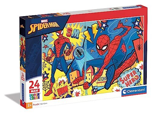 Clementoni - Puzzle Maxi Spiderman Marvel 24pzs Does Not Apply Supercolor Spiderman-24 Pezzi-Made in Italy, Bambini 3 Anni+, Multicolore, One size,