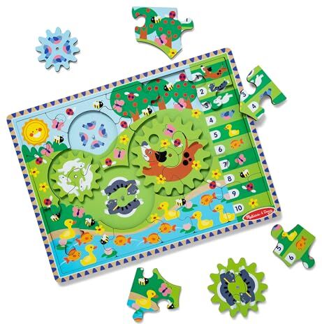 Melissa & Doug Puzzle con ingranaggi rotanti in legno Inseguimento Degli Animali – 24 pezzi