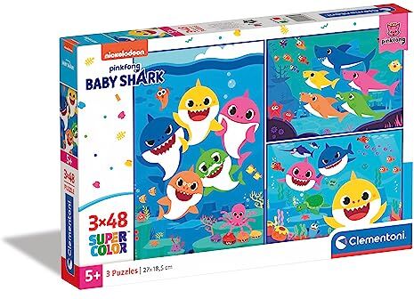 Clementoni Supercolor Puzzle Baby Shark 3 puzzle da 48 pezzi Made in Italy puzzle bambini 4 anni +