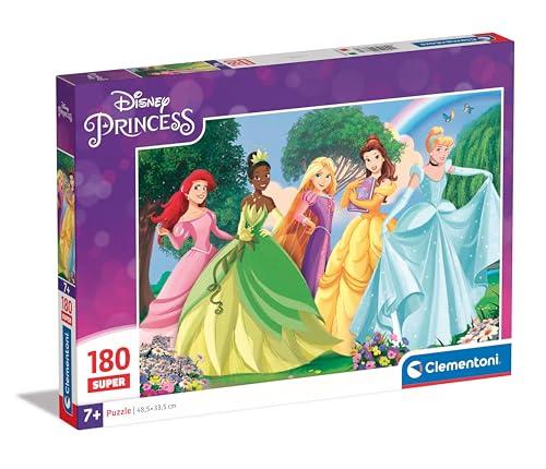 Clementoni - Disney Princess Supercolor Princess-180 Pezzi Bambini 7 Anni, Puzzle Cartoni Animati, Made in Italy, Multicolore,