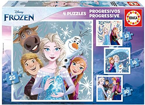 Educa Set di 4 puzzle progressivi per bambini da 12 a 25 pezzi con immagini di Frozen e dei suoi amici. Misure: 16 x 16 cm. Consigliato a partire da 3 anni ()