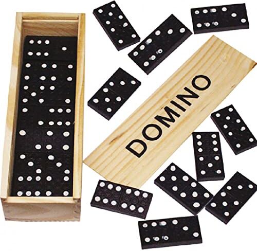 PARENCE : Gioco tradizionale di Domino 28 pezzi più Scatola di legno e coperchio scorrevole Colore bambino e adulti Nero