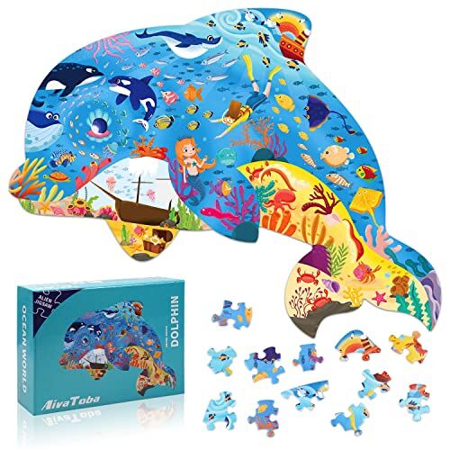 AivaToba Puzzle Delfino,108 Pezzi Puzzle Bambini Jigsaw 3 4 5 6 7 8 9 Anni, Giochi Bambini Puzzle, Animal Puzzle Bimbi, Ragazza Ragazzo Regalo Puzzle