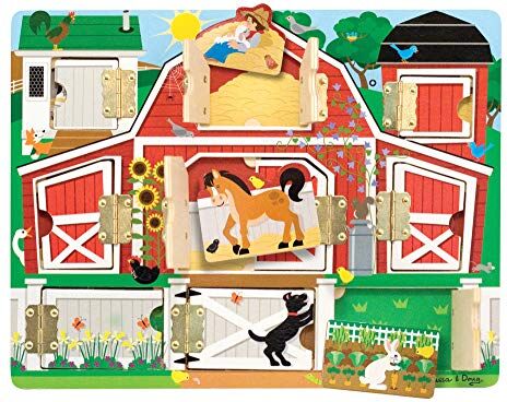 Melissa & Doug Il gioco del nascondi e trova fattoria in legno, Pannello Sensoriale Montessori Da Tavolo, Bambini 3 Anni In Su, Regalo