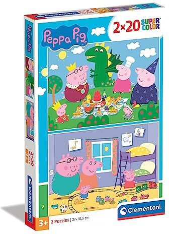 Clementoni Peppa Pig Supercolor Pig-2x20 (2 20 pezzi) -Made in Italy, puzzle bambini 3 anni+, Multicolore,