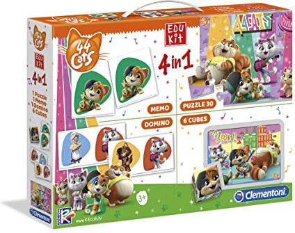 Clementoni Edukit 4 in 1 44 Gatti (memo, domino, puzzle 30 pezzi, cubi) Made in Italy memory gioco di memoria e logica, gioco educativo bambini 3 anni, puzzle bambini