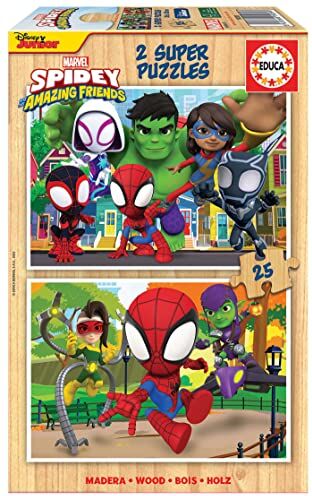 Educa Puzzle in legno per bambini con 25 pezzi   Spidey & His Amazing Friends. Misura: 26 x 18 cm. Set di 2 puzzle da 25 pezzi ciascuno. Consigliato a partire dagli 4 anni ()