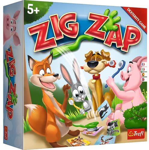 Trefl Zig Zap Gioco arcade dinamico, carte di animali, gioco da tavolo per famiglie, orecchie di animali e pacchetti di cattura delle carte, per adulti e bambini sopra i 5 anni,