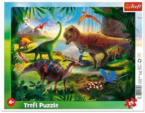 Trefl -Dinosauri 25 Pezzi, per Bambini dai 4 anni Puzzle, Colore, Rahmenpuzzle mit Unterlage