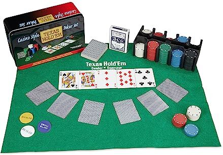 Relaxdays Set da Poker Completo, 200 Fiches, Tappetino, 54 Carte, Dealer, Bottoni Bui, con Cofanetto, Multicolore, 9 x 24 x 15 cm,