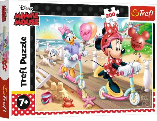 Trefl -200 Elementi, Bambini da 7 Anni Puzzle, Colore Disney, Minnie sulla Spiaggia,