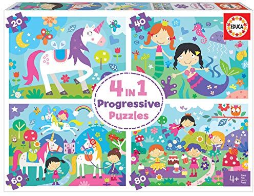 Educa 4 en 1 Amici Fantastici. 4 Puzzle Progressivi per Bambini. 20, 40, 60 et 80 pezzi. +4 anni. Rif.