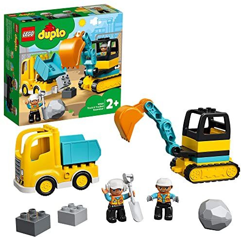 Lego DUPLO Town Camion e Scavatore Cingolato, Giochi da Cantiere con Veicoli Giocattolo, Giochi Educativi per lo Sviluppo delle Abilità Motorie, Giocattoli per Bambina e Bambino da 2 Anni