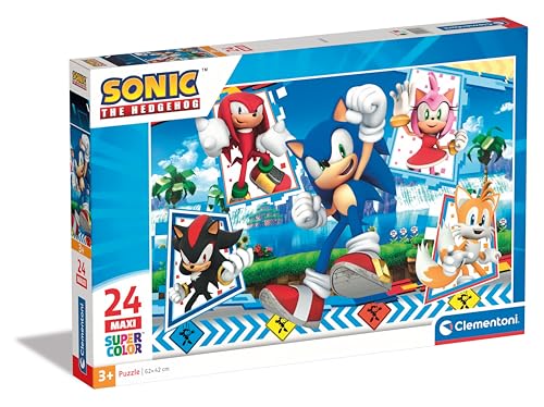 Clementoni - Sonic Supercolor Puzzle-Sonic-24 Maxi Pezzi Bambini 3 Anni, Puzzle Cartoni Animati, Made in Italy, Multicolore,