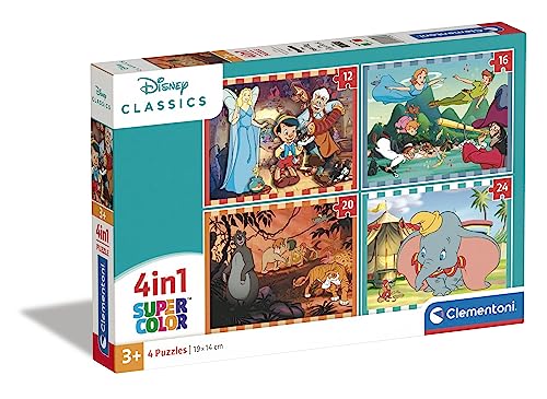 Clementoni Supercolor Disney Classics Animals-4 12,16,20 e 24 Pezzi Bambini 3 Anni, Puzzle Cartoni Animati-Made In Italy, Multicolore,