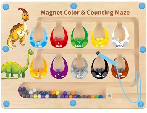 JKGIFTS Labirinto Magnetico di Colori e Numeri Giochi Montessori Bambini 2-9 Anni Dinosauro Gioco di Smistamento Magnetico Montessori Fine Motor Skills Giocattoli per Bambini Regalo da 3 4 5 6 7 8 9Anni