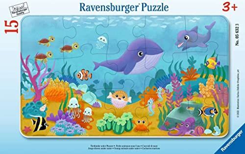 Ravensburger Puzzle Cuccioli di mare, Collezione Puzzle Incorniciati, 15 Pezzi, Età Raccomandata 3+ Anni