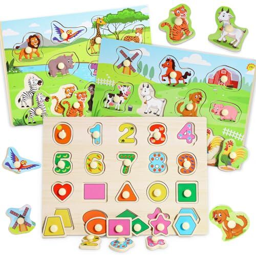 lenbest 3 Pezzi Puzzle Legno Bambini 2 3 4 Giochi Bambini 2 3 Anni Giochi Montessori 1 Anno Giochi Educativi 2 3 Anni Giochi in Legno Giochi Bambina