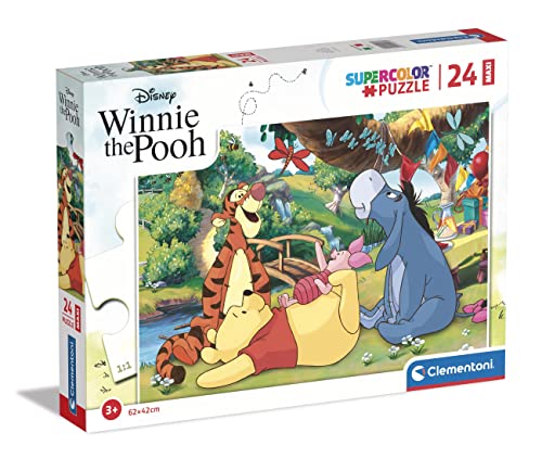 Clementoni - Winnie The Pooh Supercolor Disney Pooh-24 Pezzi Bambini 3 Anni, Puzzle Cartoni Animati-Made in Italy, Multicolore,