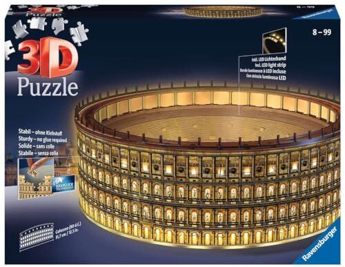 Ravensburger 3D Puzzle Colosseo Night Edition con Luce, Roma, 216 Pezzi, 10+ Anni