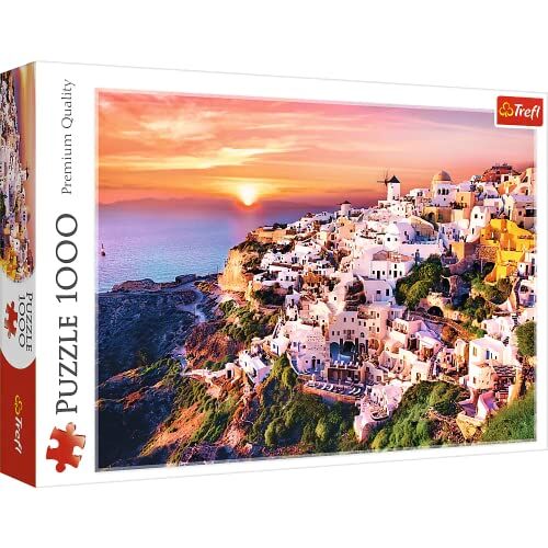 Trefl 1000 Elementi, Isola Greca, Splendida Vista sulla Città, Te, intrattenimento Creativo, Regalo, Classico Puzzle, Colore Tramonto su Santorini-Grecia, pièces, TRF