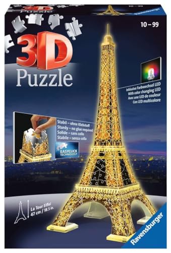 Ravensburger Puzzle 3D, Torre Eiffel in Edizione Speciale Notte con LED, Età Consigliata 10+, 226 Pezzi 47 x 18 x 18 cm