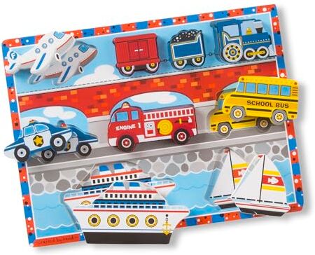 Melissa & Doug Tavola Puzzle in Legno con Veicoli, Gioco Educativo, Sviluppo Attivita' Cognitive, Giocattoli prima infanzia, Regalo Bambini Bambine di 2 3 4 anni