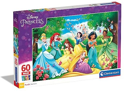 Clementoni Disney Princess Supercolor Princess-60 maxi pezzi-Made in Italy, puzzle bambini 4 anni+, Multicolore,