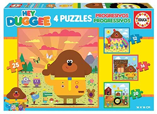 Educa Puzzle Progressive Hey Duggee   Set di 4 puzzle per bambini progressivi da 12 a 25 pezzi. Misure: 16 x 16 cm. Raccomandato da 3 anni ()