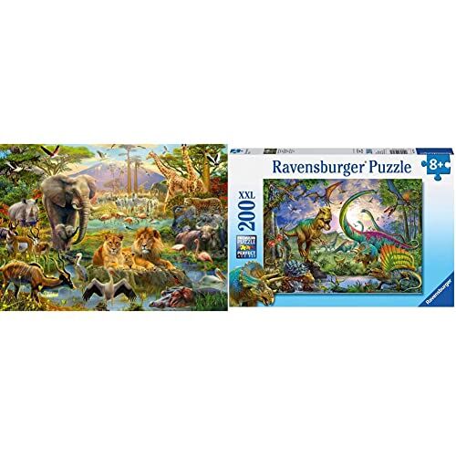 Ravensburger Puzzle Animali della Savana Puzzle 200 XXL, 12891 4 & Italy-Nel Regno dei giganti-Dinosauri Puzzle, 200 Pezzi XXL, Multicolore, 12718 4