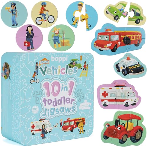 boppi Puzzle Bambini 2 Anni Educativi 10 In 1 Giochi Montessori 1 Anno In Su Puzzle Veicoli Macchina 30 Pezzi- Idee Regalo Bimbi Per Natale E Compleanno Con Scatola Porta Gioco di