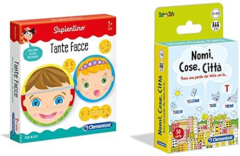 Clementoni Sapientino Tante Facce, Tessere Illustrate, Puzzle Incastro Bambini, Gioco Educativo 2 Anni per Imparare Emozioni, Made in Italy, 11957 & Nomi, Cose, Città Gioco da Tavola, 16563