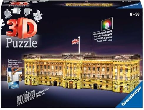 Ravensburger 3D Puzzle Buckingham Palace Night Edition con Luce, Londra, 216 Pezzi, 8+ Anni