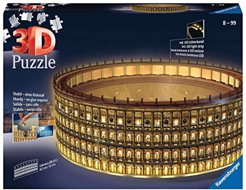 Ravensburger 3D Puzzle Colosseo Night Edition con Luce, Roma, 216 Pezzi, 10+ Anni