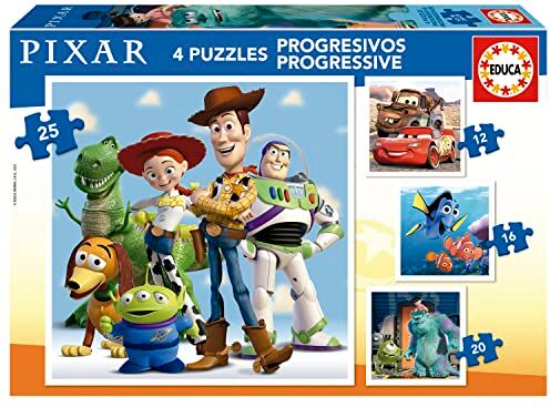 Educa Puzzle progressivi di cartone per bambini   Disney Pixar. Dimensioni: 40 x 28 cm. 4 puzzle da 12 a 25 pezzi. Da 3 anni ()