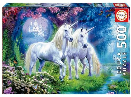 Educa Puzzle 500 pezzi per adulti   Dei unicorni nella foresta. Pezzi perfettamente finiti e sicuri per i bambini. Misura 48 x 34 cm. Include colla FIX Puzzle. Da 11 anni ()