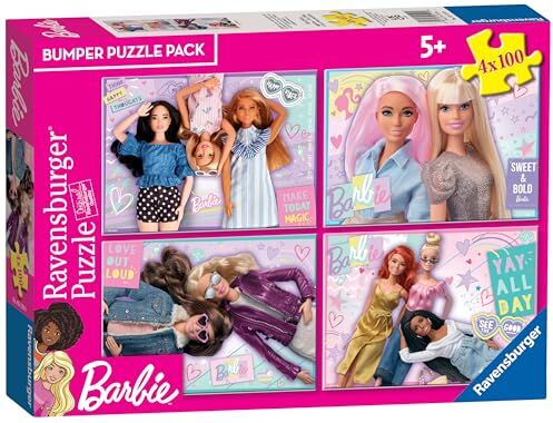 Ravensburger Puzzle Barbie, Collezione Bumper Pack 4X100, 4 Puzzle da 100 Pezzi, Età Raccomandata 5+ Anni