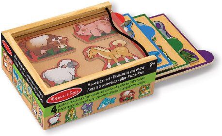 Melissa & Doug Set di 4 Mini Puzzle con Animali da Fattoria, Gioco Educativo, Sviluppo Attivita' Cognitive, Giocattoli prima infanzia, Regalo Bambini Bambine di 2 3 4 anni