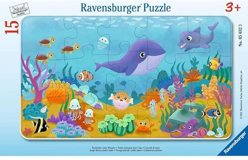 Ravensburger Puzzle Cuccioli di mare, Collezione Puzzle Incorniciati, 15 Pezzi, Età Raccomandata 3+ Anni