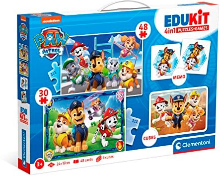 Clementoni Edukit 4 in 1-Paw Patrol-Set di Giochi 30 48 Pezzi, Memo e 6 Cubi, Educativo 4 Anni, Gioco Memory, Puzzle Bambini-Made in Italy, Colore,