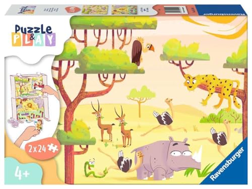 Ravensburger , Amici del Safari, Linea Play 3x24 Pezzi, Puzzle per Bambini, età Raccomandata 4+, Multicolore,  4