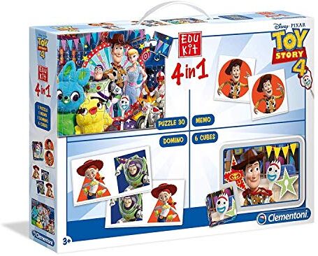 Clementoni Edukit 4 in 1 Disney Toy Story 4 set di giochi (memo, domino, cubi, puzzle 30 pezzi) gioco educativo 3 anni, gioco memory, puzzle bambini Made in Italy