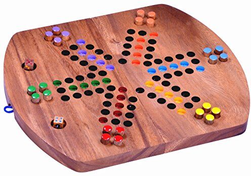 LOGOPLAY Ludo Per 6 Giocatori, Gioco di Dadi, Gioco da Tavolo, Gioco Per Famiglie in Legno Con Tabellone Pieghevole (Multicolore)