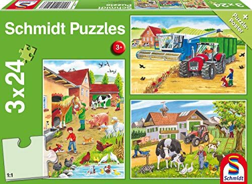 Schmidt Spiele - Puzzle alla Fattoria 3 x 24 Pezzi, Multicolore,