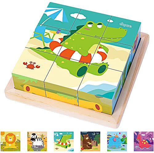 Japace Puzzle Cubi Legno Giochi Bambini, Puzzle di Animale 3D Giocattoli per Bambini 2 3 4 Anni, Giochi Puzzle Legno Educativi Montessori Regalo di Compleanno per Ragazzo Ragazza