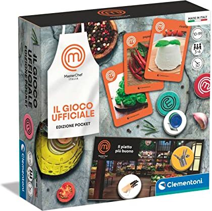 Clementoni - MasterChef-Edizione Pocket Tavolo, Gioco di società Adulti, Divertimento per Tutta La Famiglia, Basato sul Programma TV, 3-5 Giocatori-Made in Italy, Colore Italiano,